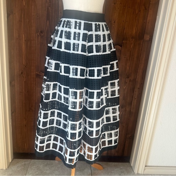 Alexis Albina Windowpane-Check Mesh-Knit Midi Skirt Black/White Women's Size S - Picture 2 of 11